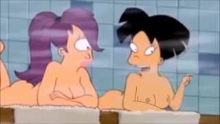 Amy Wong 在桑拿房里闪她的奶子 - Futurama 动画无尽卡通色情片