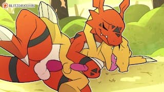 Patreon/Blitzdrachin ： Agumon x Guilmon 无尽毛茸茸的 yiff 动画同性恋射精勺子