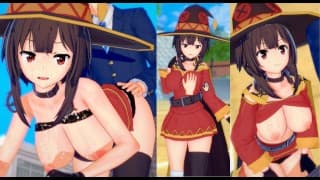 [无尽游戏 Koikatsu ！ ] 与 KonoSuba 发生性关系 大山雀 Megumin。 3DCG 色情动漫视频。