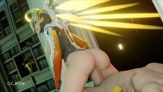 Mercy Reverse Cowgirl 跳上大鸡巴。GCRaw的。守望先锋