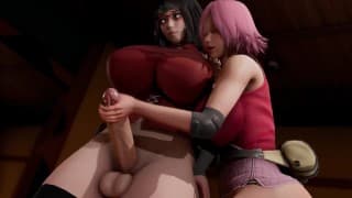 Futa Hinata 穿着 Sarada 的衣服在屁股上乱搞 Sakura