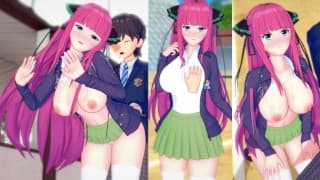 [无尽游戏 Koikatsu ！ ] 与 5 toubun no hanayome 发生性关系 大山雀 Nin○ Nakano。 3DCG 色情动漫视频。