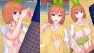 [无尽游戏 Koikatsu ！ ] 与 5 toubun no hanayome 发生性关系 大山雀 Yotsuba Nakano。 3DCG 色情动漫视频。