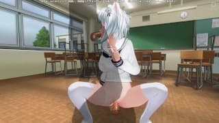 3D HENTAI Neko 女学生在教室里和两位老师乱搞