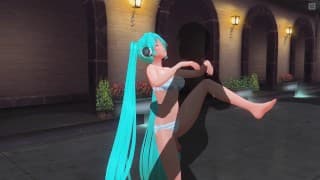 3D HENTAI Miku 穿着泳衣在泳池边性交