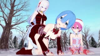 【MERRY CHRISTMAS】【EMILIA】【FUTANARI 3D】【DUO】【REM AND RAM】【RE:ZERO】