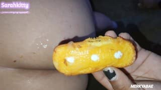 SARAHKITTY RECEIVES A CUM SHOT AND EATS A CUM COVERED TWINKIE (HUGE LOAD)