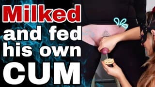 给他的蛋糕加霜！挤奶毁坏性高潮&Fed自己兼Cumshot Femdom Bondage Ballbusting CBT Real自制Milf Stepmom BDSM