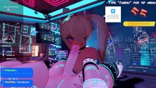 Femboy Bunny 在直播中骑着悸动的 Futa Cock 时射精