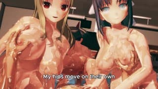 5 位大胸部美女清空幸运公鸡的每一滴 |Hentai English 字幕