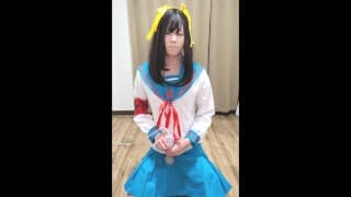 日本人女装が涼宮ハルヒコスプレでオナニー｜Japanese masturbates in Haruhi Suzumiya cosplay