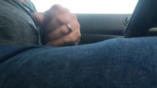 Mature daddy jerking off in car