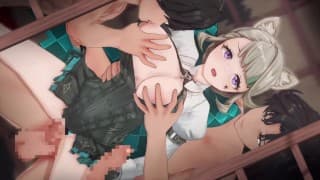 【原神】リネットが複数人に乳揉まれ攻められる3Dエロアニメーション。(りねっとpart3。Genshin Lynette gangbang.琳妮特群交)