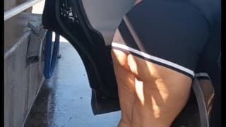 Exhibitionist wife flashing big ass at the car wash part 1 for voyeurs watching