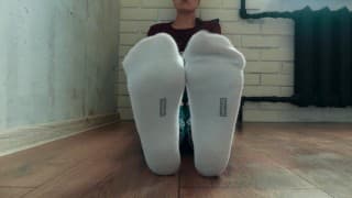 Girl in white socks show feet specially for you, foot worship pov