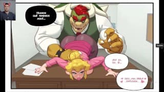 Peach quiere follar la gigantesca polla de su jefe Bowser con su pequeño coño