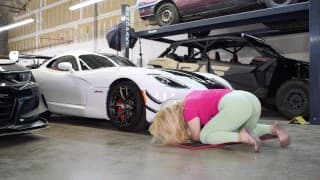 Sexy Latina Step Sis Checks Ride Height at the Shop