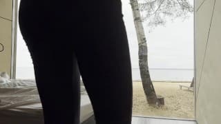 sexy goddess stretching yoga by the sea