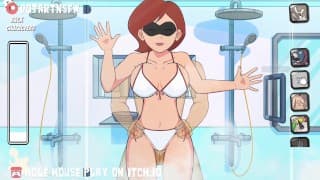 ElastiGirl 在淋浴时对着玻璃性交 - Hole House 游戏