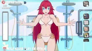 里亚斯·格雷莫里（Rias Gremory）在淋浴时对着玻璃性交 - Hole House游戏