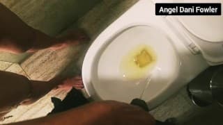 Hot Blonde Makes Gentle Help For Man Cock in Pissing.