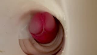 连续 2 次卡明深入 fucktoy - 摄像机内视图 - 特写内射