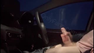 Hung and horny in my car while passers by hover nearby. Big cock jerked.. public wank . dogging