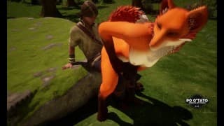 Foxfolk Vulpin 女人在树林里给 Hunter Pussy |3D动画