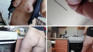 Sexy Latina naked in the kitchen. Milf hairy pussy, big ass, big tits.