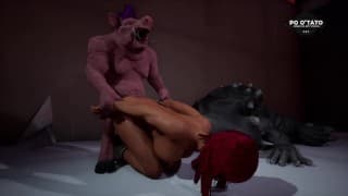 变种怪物在小巷里操红发女郎 |大鸡巴 |3D动画 |野生生物